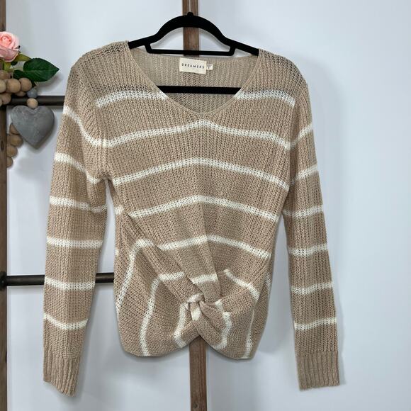 Dreamers‎ Long Sleeve Brown Cream V Neck Sweater Size Small - Picture 2 of 7